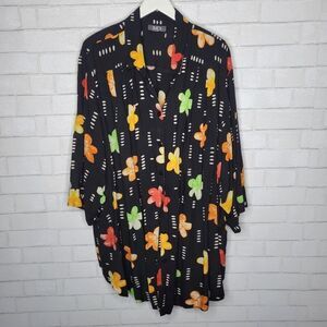 MG Vintage Black Red Yellow Floral Button Down Shirt